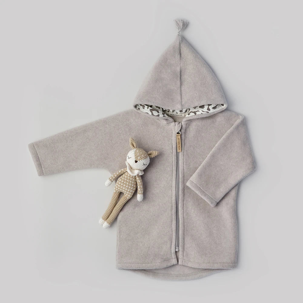 Jacke mit Kapuze aus Bio-Baumwollfleece in Beige Leo, Detailansicht