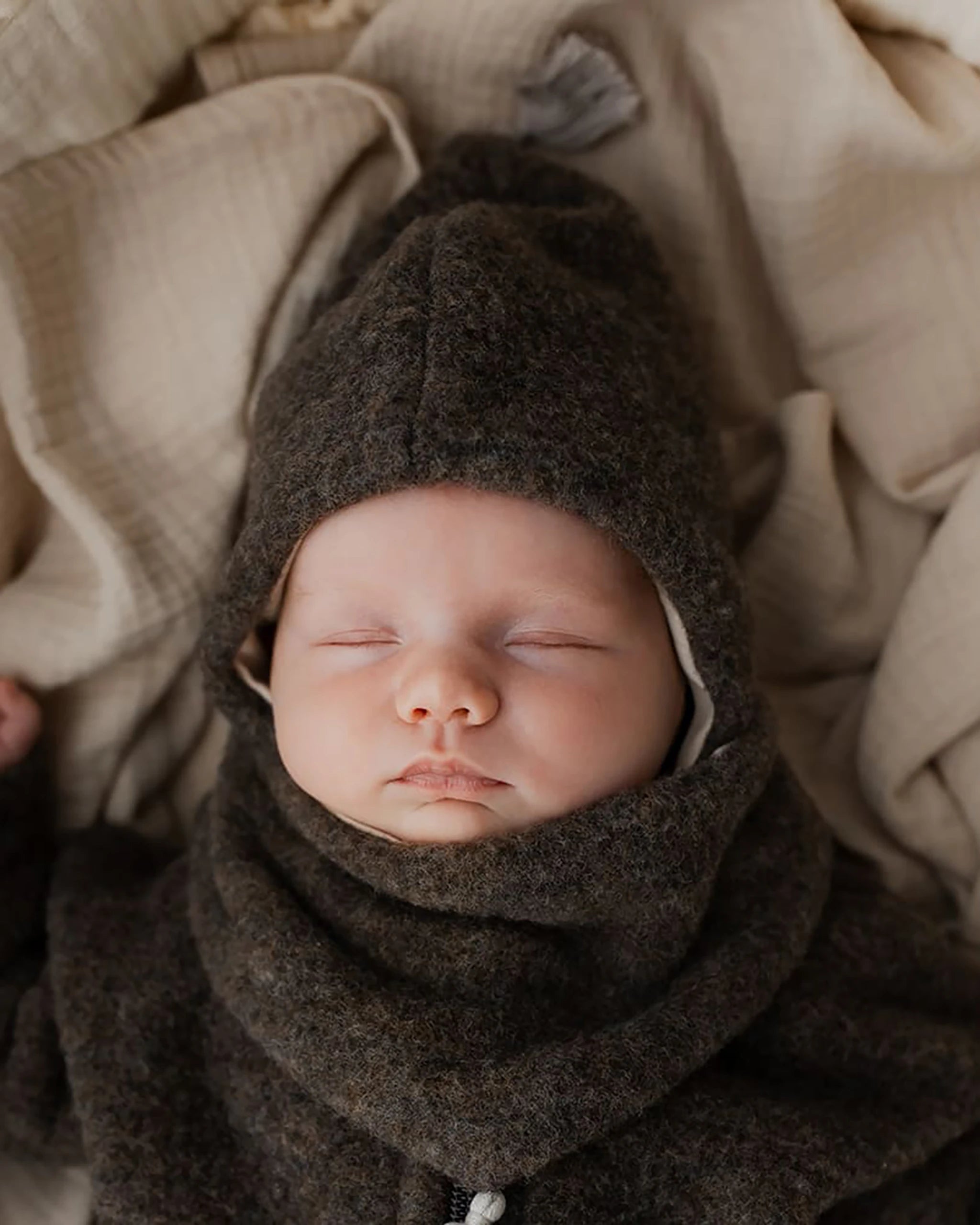 Wollfleece Babymütze - Chocolate/Nude