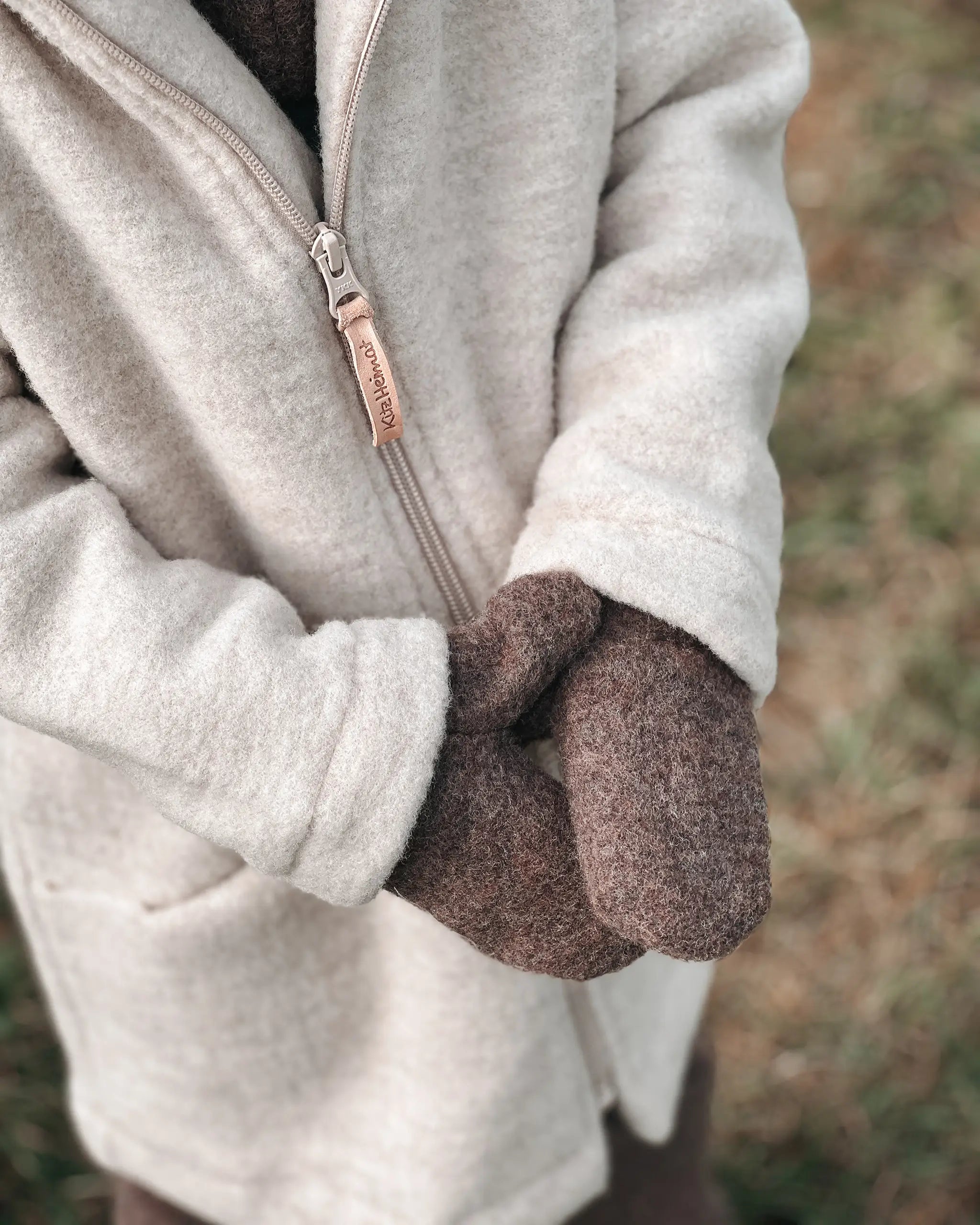 Wollfleece Fäustlinge - Greige