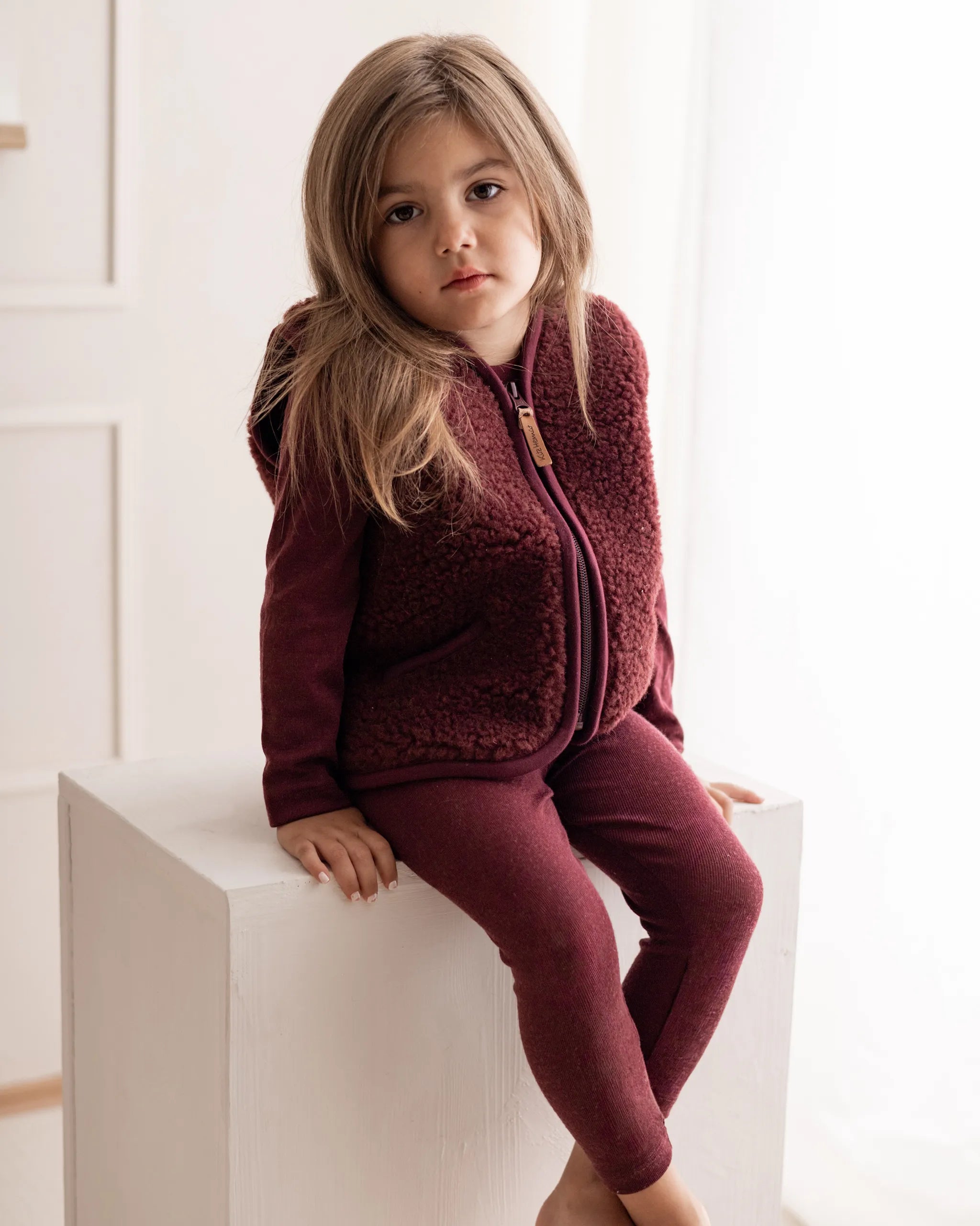 Wollplüschweste - Burgundy/Burgundy
