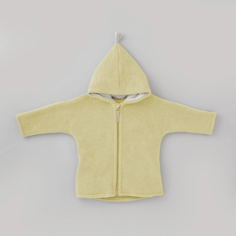Jacke mit Kapuze aus Bio-Wollfleece in Butter Yellow Milk, Vorderansicht