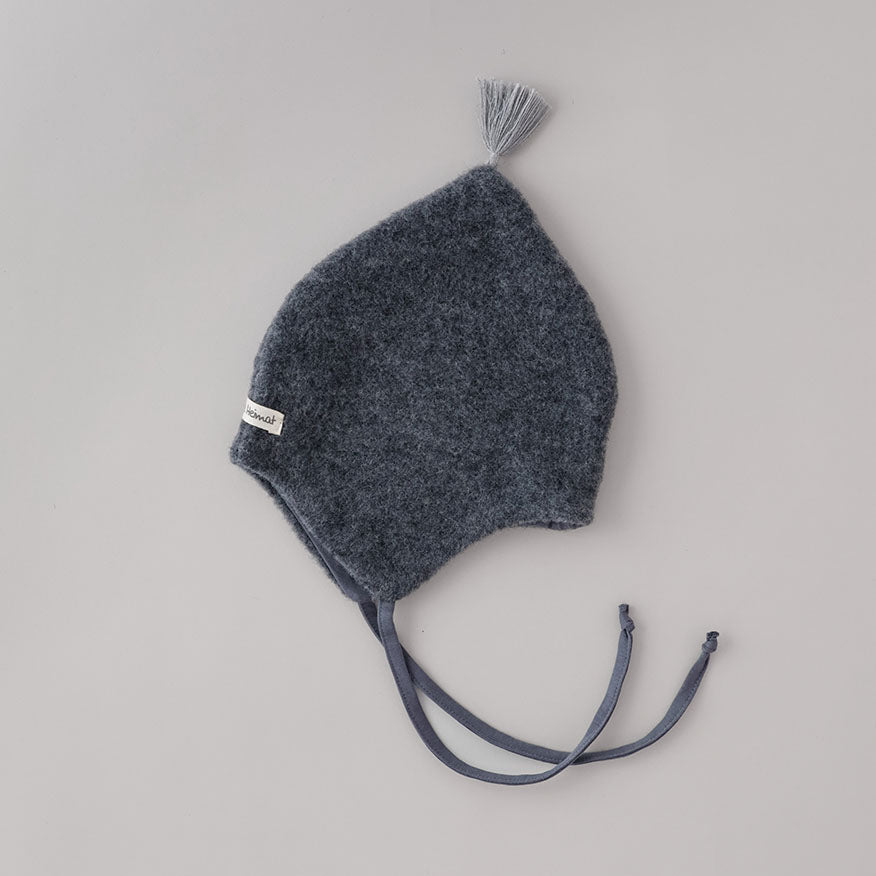 Babymütze zum Binden in Grey/Dark Grey aus 100% Bio-Merinofleece (Gr. 50/56-86/92)