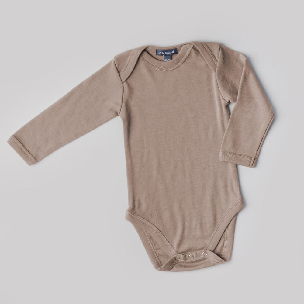 Kuscheliger Body aus 100% Bio-Merino-Schurwolle für Babys in Moccha (Gr. 50-86/92). 