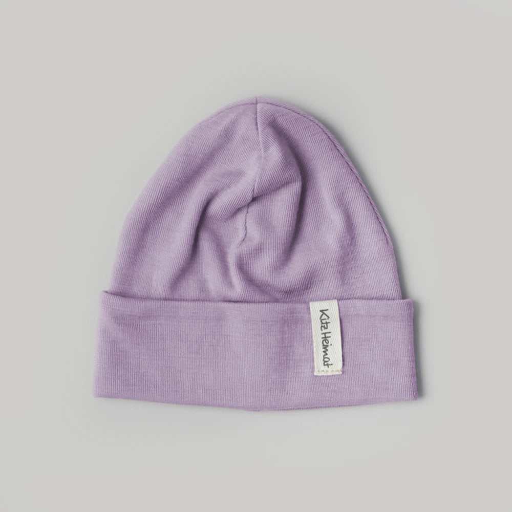 Beanie aus Bio-Merino-Schurwolle in Lavender, Vorderansicht