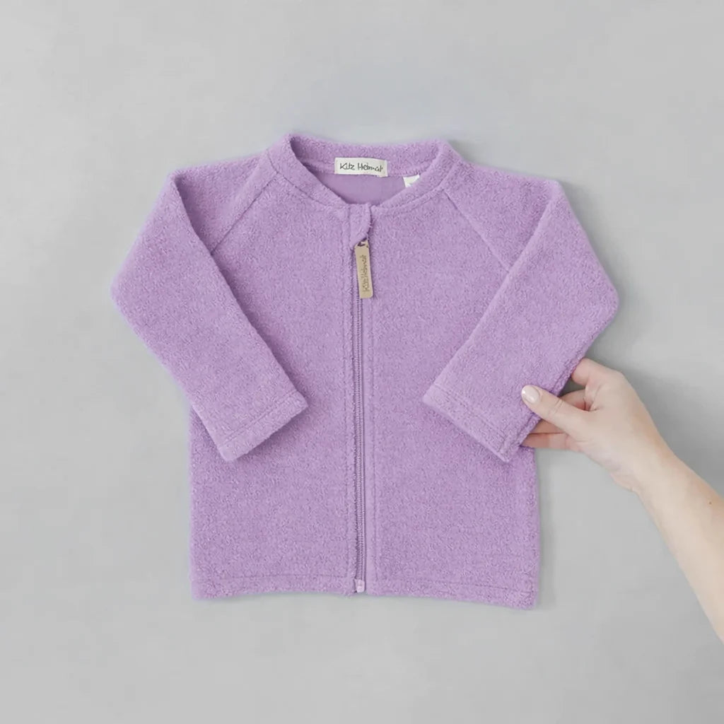 Jacke aus Bio-Wollfrottee in Lavender, Vorderansicht