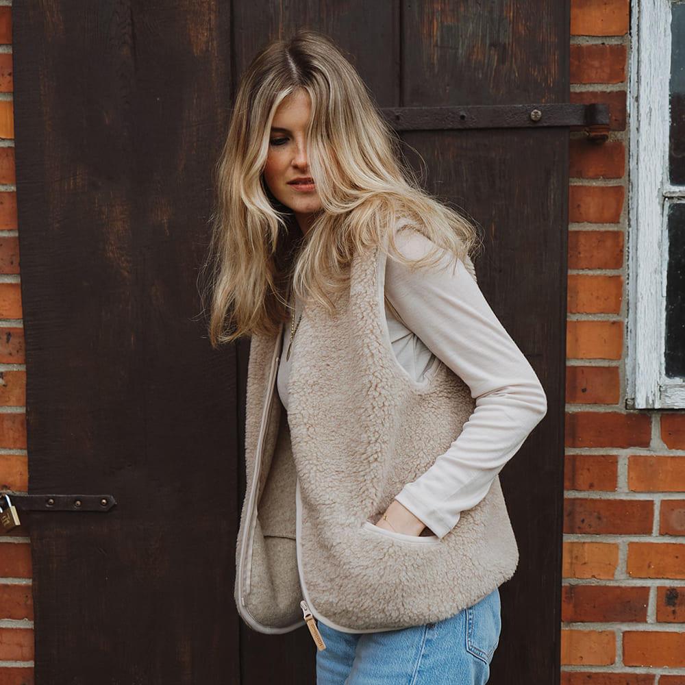Damen Wollplüschweste - Beige