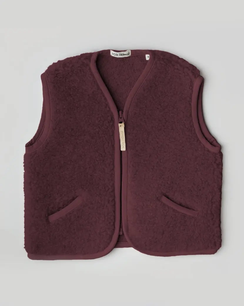 Damen Wollplüschweste - Burgundy/Burgundy