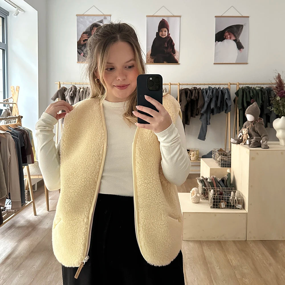 Damen Wollplüschweste - Butter Yellow