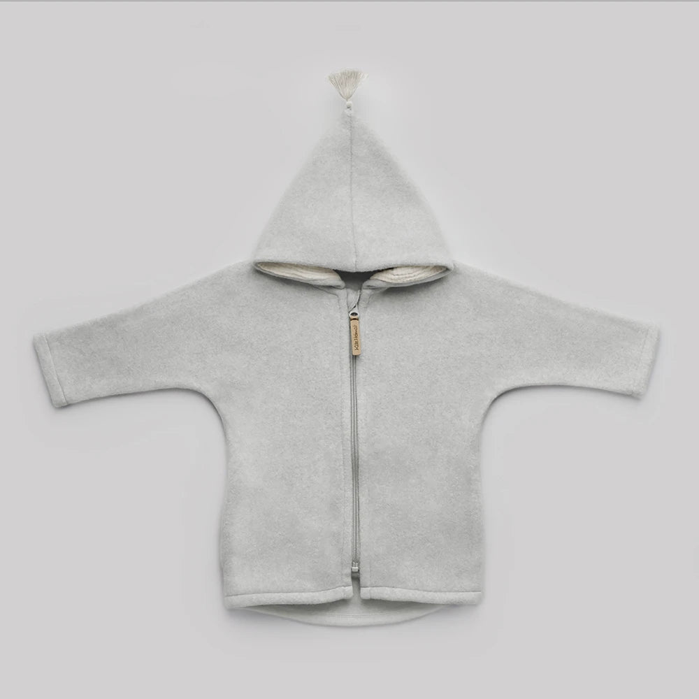 Jacke mit Kapuze aus Bio-Baumwollfleece in Soft Grey Milk, Vorderansicht