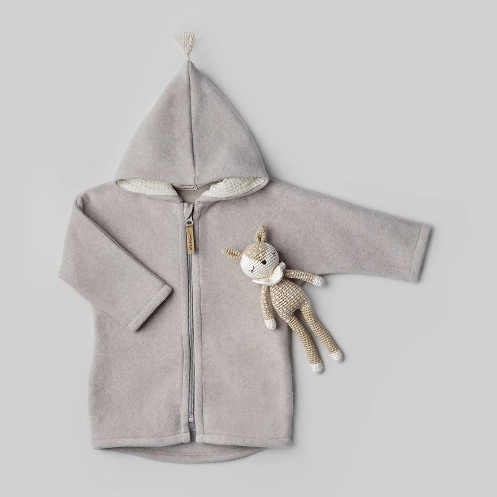 Jacke mit Kapuze aus Bio-Baumwollfleece in Beige Milk, Detailansicht