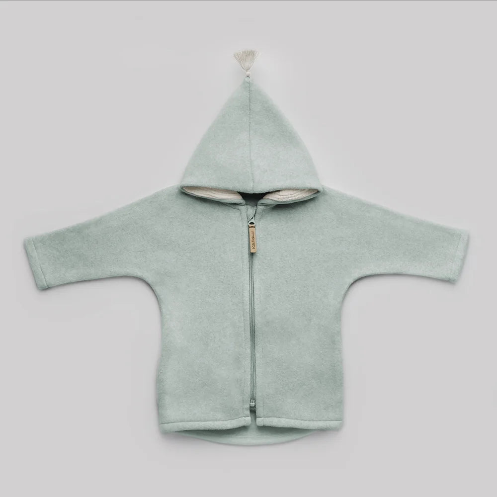Jacke mit Kapuze aus Bio-Baumwollfleece in Soft Mint Milk, Vorderansicht