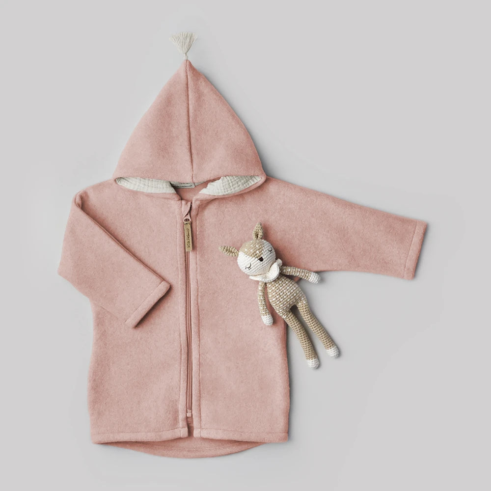 Jacke mit Kapuze aus Bio-Baumwollfleece in Soft Rose Milk, Detailansicht