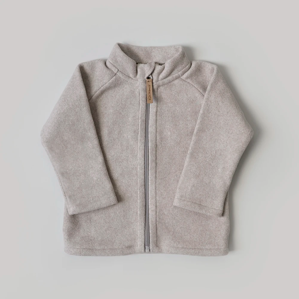 Jacke aus Bio-Baumwollfleece in Beige, Vorderansicht