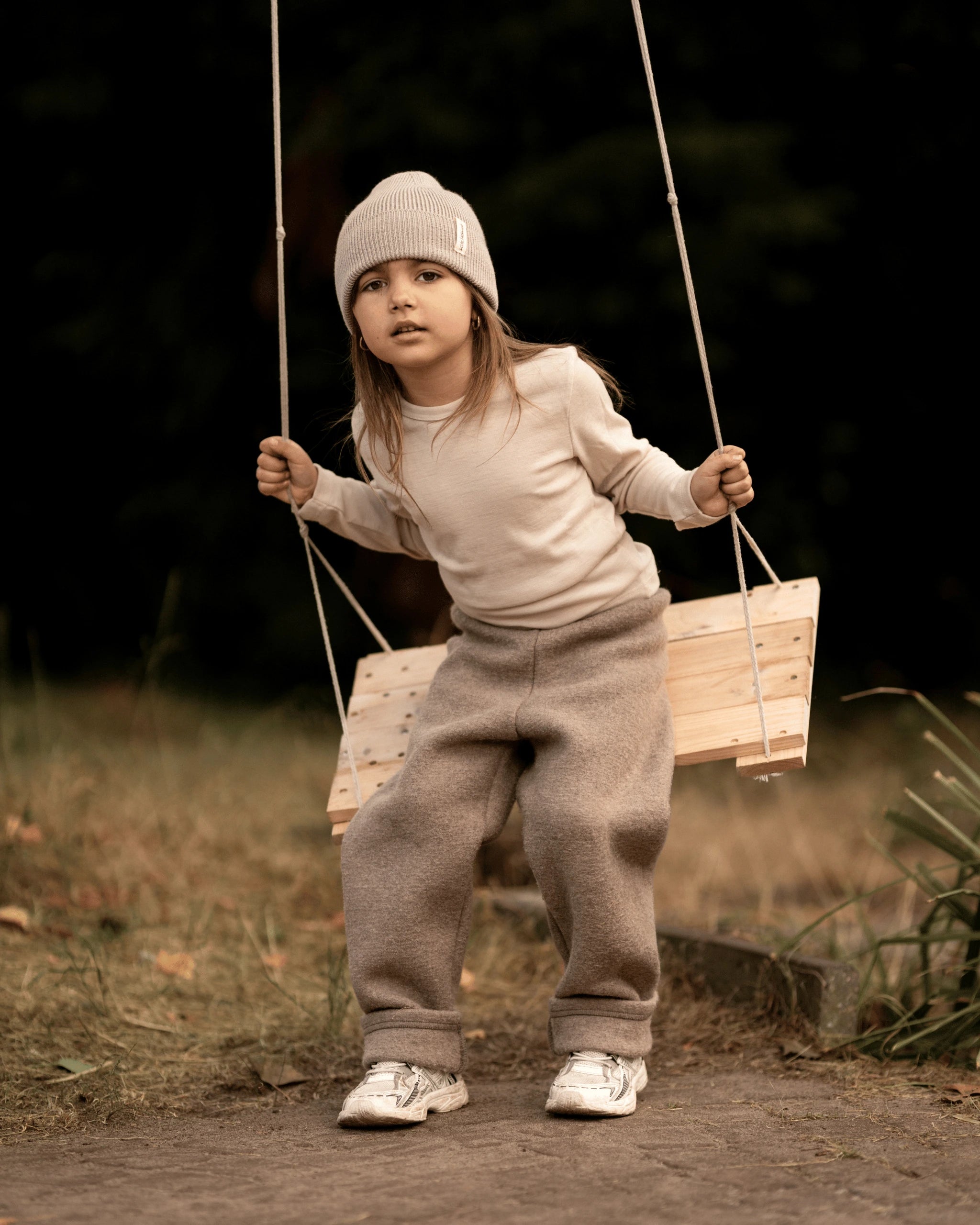 Merino Strick Beanie Kids - Greige