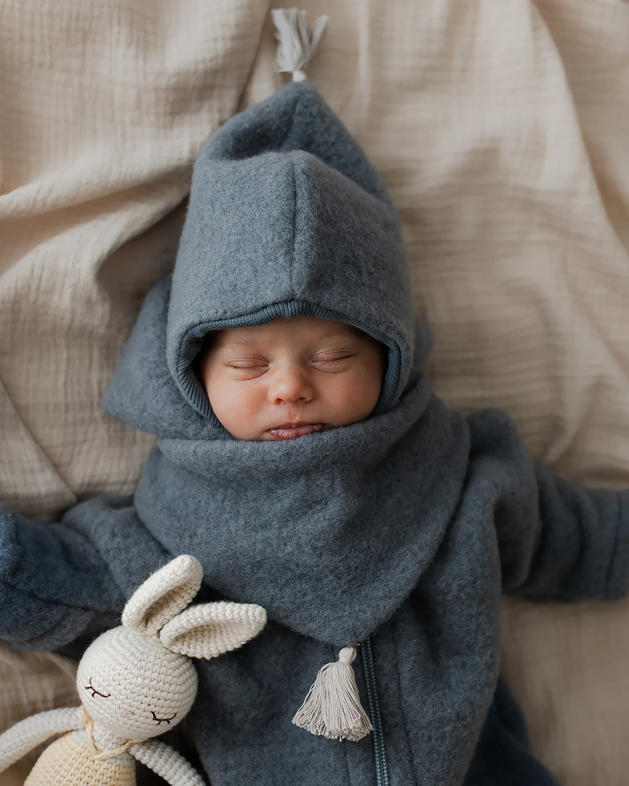 Wollfleece Babymütze - Cloudy Blue/Blue
