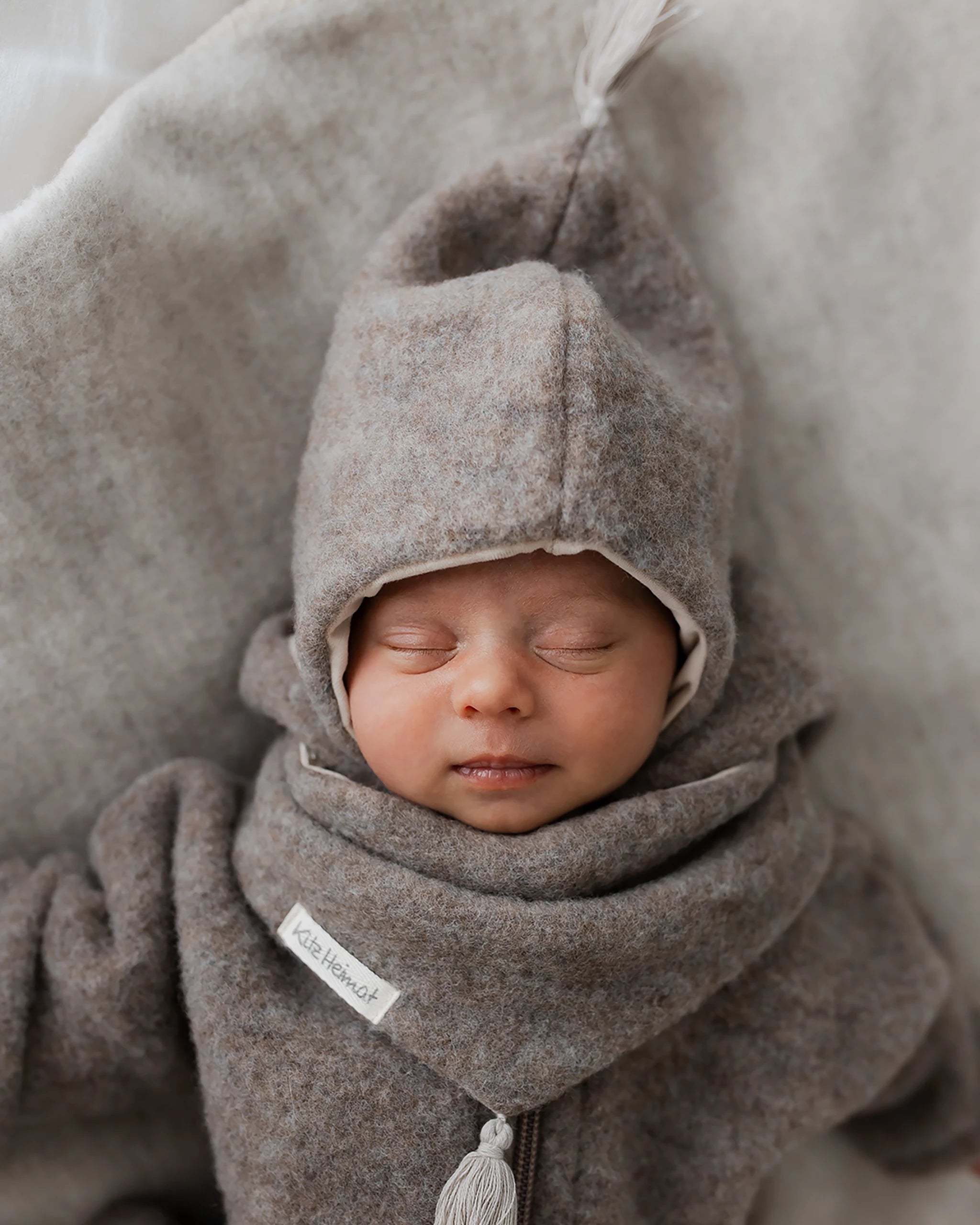 Wollfleece Babymütze - Greige/Nude