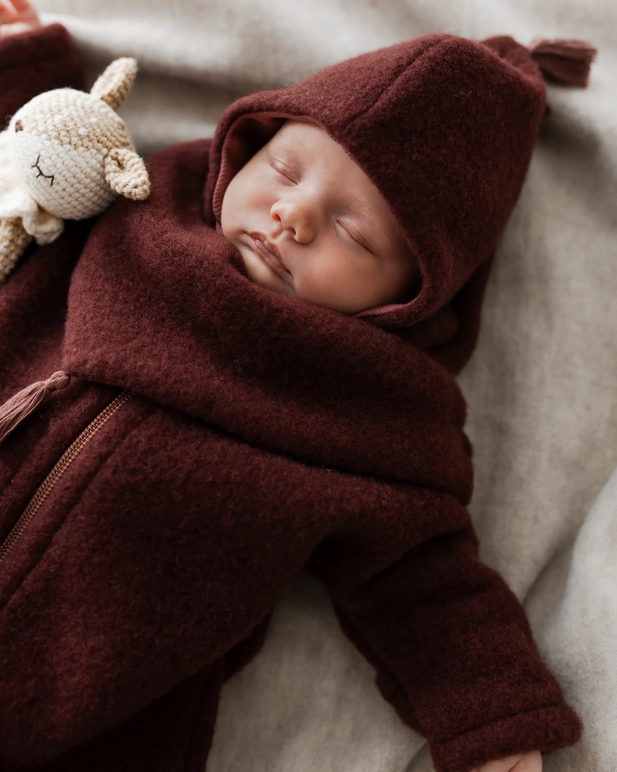 Wollfleece Babymütze - Burgundy/Burgundy