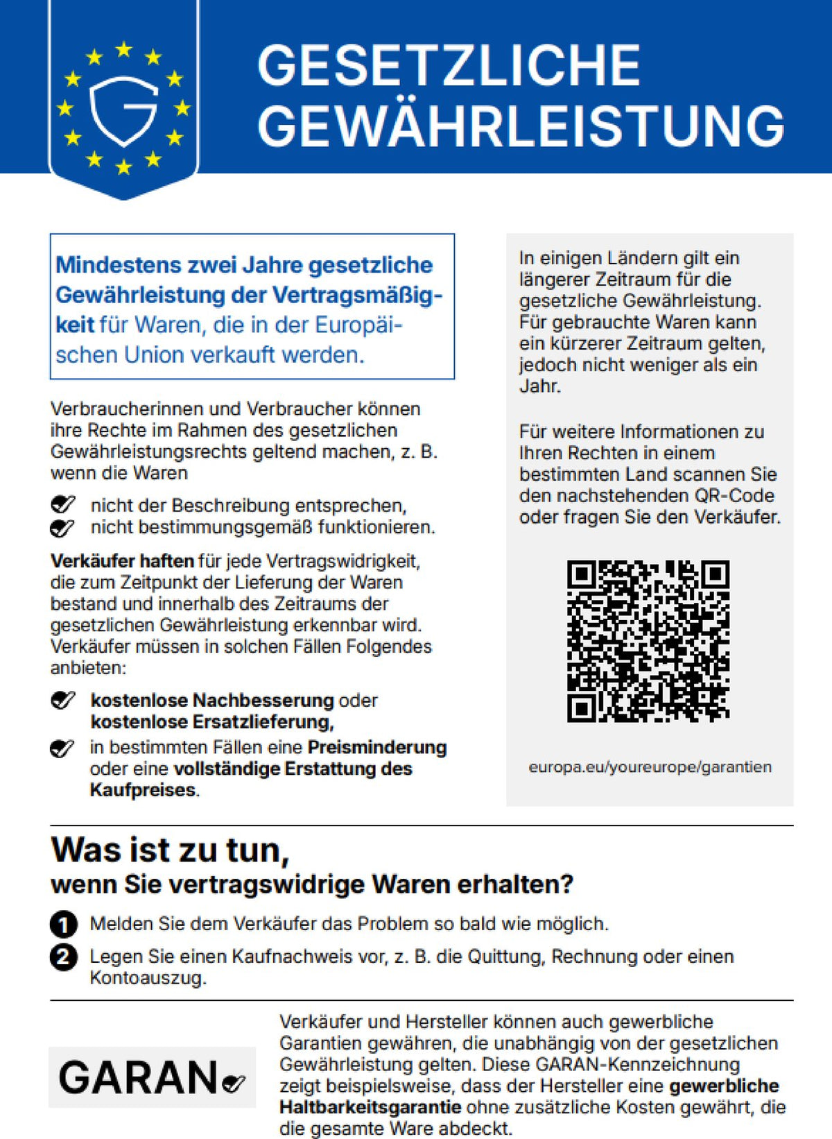 Gesetzliches Gewährleistungs-Label