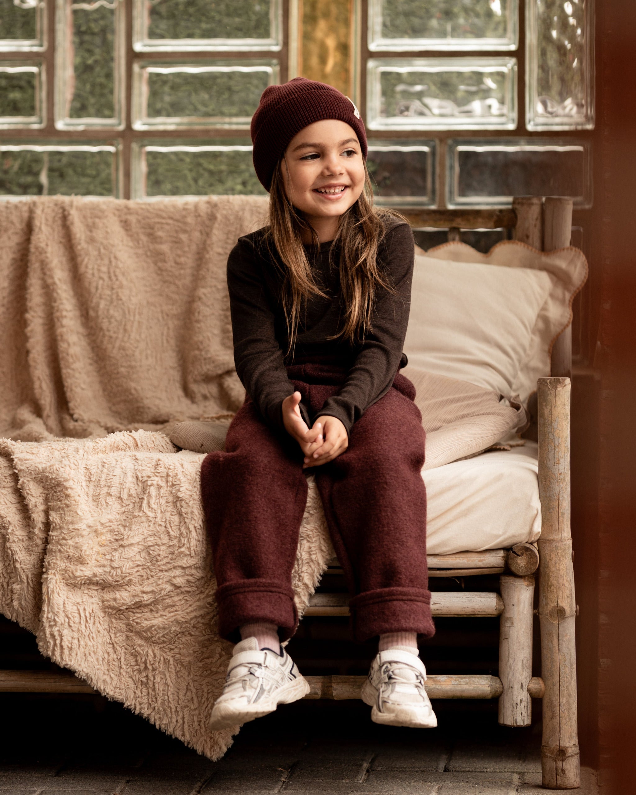 Merino Strick Beanie Kids - Burgundy