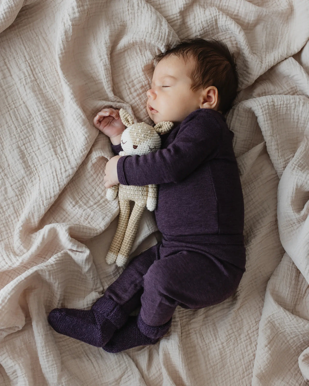 Merino Strickschühchen Baby - Plum