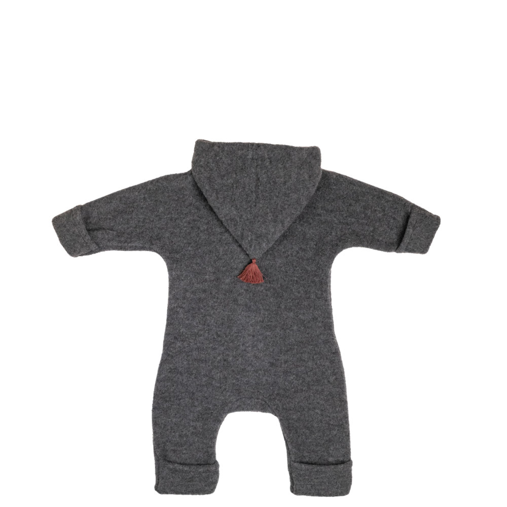 Rückansicht eines Merino Overalls von Kitz Heimat in Grey/Dusty Rose für Babies und Kleinkinder.